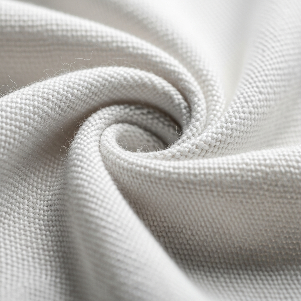 High-end fashion photography showing The Foundation: The Reimagined Tee and Polo: Close-up shot of the texture of a double-mercerized cotton fabric, showing the fine weave and slight sheen, minimalist white background, macro photography.
MEN'S TOP