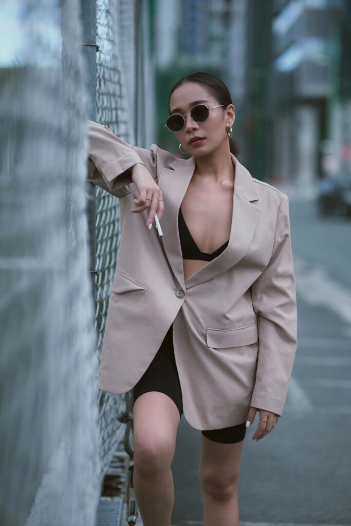 Modern minimalist women's professional top with oversized blazer style 2026